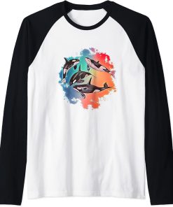 Orca Motif Whale Predator Animals Design Orcas Raglan Baseball Tee