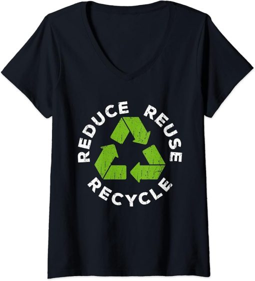 Womens Reduce Reuse Recycle Earth Day 2023 V-Neck T-Shirt