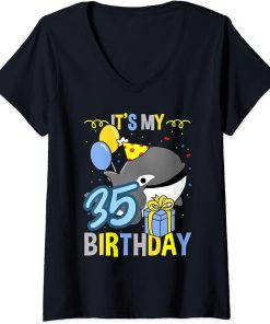 Womens Its My 35th Birthday Orca Whale V-Neck T-Shirt