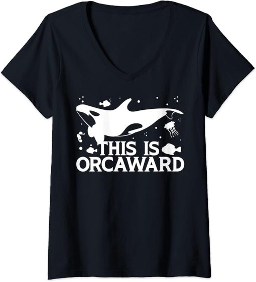 Womens Funny Orca Lover Graphic for Women Men Kids Whale V-Neck T-Shirt