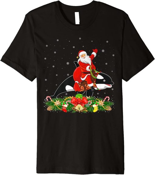 Orca Fish Lover Xmas Funny Santa Riding Orca Christmas Premium T-Shirt