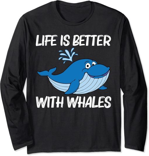 Funny Whale Art For Men Women Orca Narwhal Blue Whales Long Sleeve T-Shirt