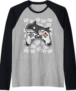 Orca Video Game Noob Oof Shirt Kids Boys Girls Gift Raglan Baseball Tee