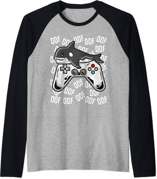 Orca Video Game Noob Oof Shirt Kids Boys Girls Gift Raglan Baseball Tee